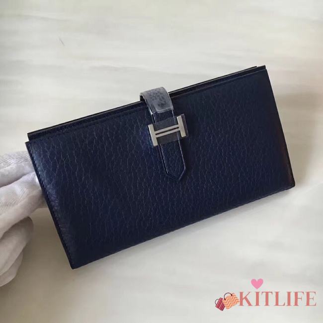 Forubags Hermes Bearn Two-Fold Togo Leather Wallet Sapphire Blue – 17.5x9x0.5 cm - 1