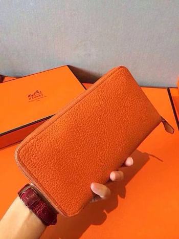 Forubags Hermes Single Zipper Wallet Togo Leather Wallet Classic Orange –20x11x1.5 cm