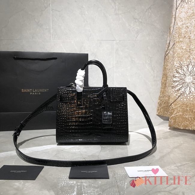 Forubags Ysl Classic Sac De Jour Nano In Embossed Crocodile Shiny Leather Black – 392035 - 22x18x10.5 cm - 1