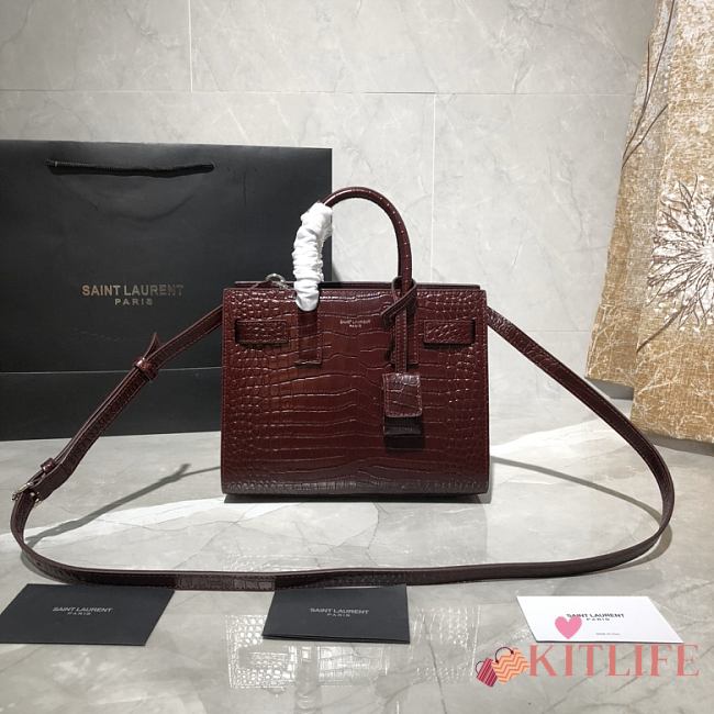 Forubags YSL Classic Sac De Jour Nano In Embossed Crocodile Shiny Leather Bordeaux Red – 392035 - 22x18x10.5 cm - 1