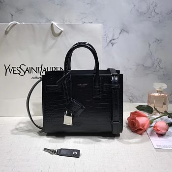 Forubags YSL Classic Sac De Jour Nano In Embossed Crocodile Shiny Leather With Padlock Black – 392035 – 22x18x11 cm