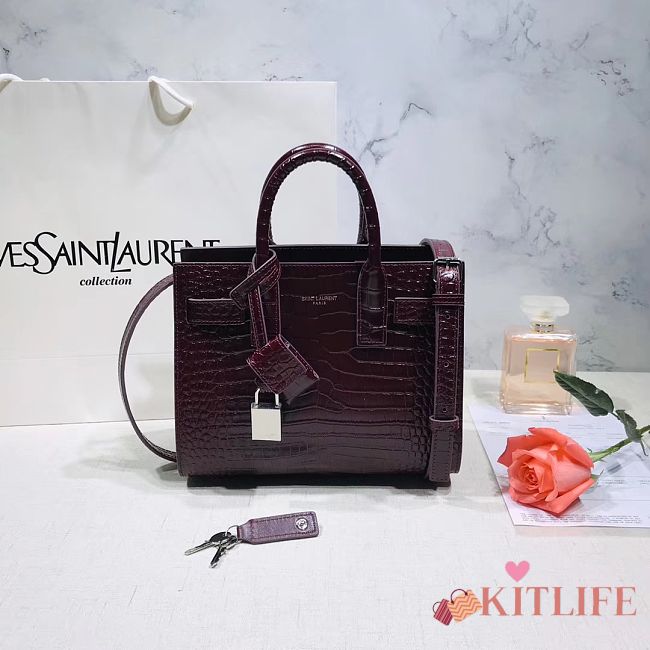 Forubags YSL Classic Sac De Jour Nano In Embossed Crocodile Shiny Leather With Padlock Bordeaux Red– 392035 – 22x18x11 cm - 1
