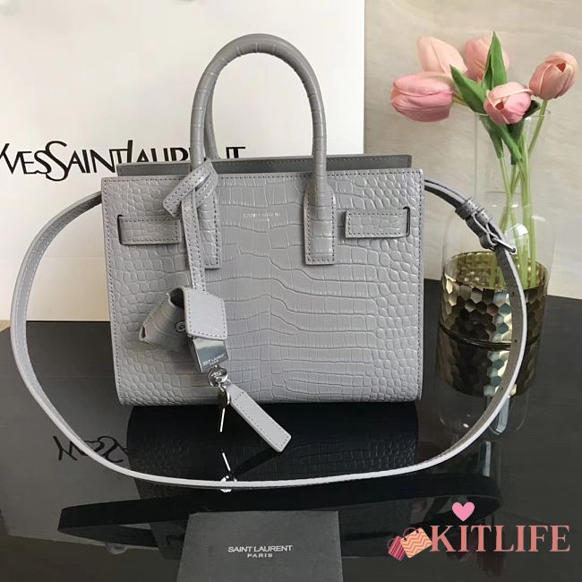 Forubags YSL Classic Sac De Jour Nano In Embossed Crocodile Shiny Leather With Padlock Grey– 392035 – 22x18x11 cm - 1