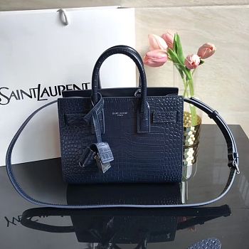 Forubags YSL Classic Sac De Jour Nano In Embossed Crocodile Shiny Leather With Padlock Dark Blue – 392035 – 22x18x11 cm