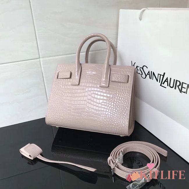 Forubags YSL Classic Sac De Jour Nano In Embossed Crocodile Shiny Leather With Padlock Pink – 392035 – 22x18x11 cm - 1