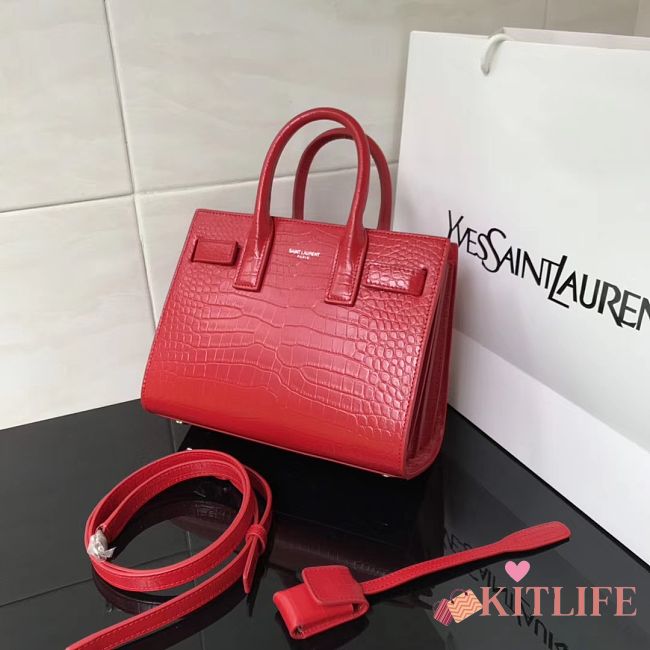 Forubags YSL Classic Sac De Jour Nano In Embossed Crocodile Shiny Leather With Padlock Red– 392035 – 22x18x11 cm - 1