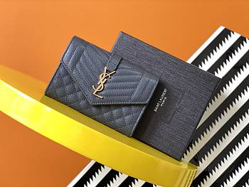 Forubags YSL Monogram Small Envelope Wallet In Mix Matelassé Grain De Poudre Embossed Leather Gold Metal Logo Black Blue – 651026 – 13.5x9.5x3 cm