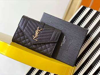 Forubags YSL Monogram Small Envelope Wallet In Mix Matelassé Grain De Poudre Embossed Leather Gold Metal Logo Black – 651026 – 13.5x9.5x3 cm