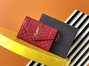 Forubags YSL Monogram Small Envelope Wallet In Mix Matelassé Grain De Poudre Embossed Leather Gold Metal Logo Red – 651026 – 13.5x9.5x3 cm - 1