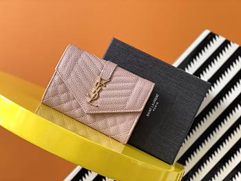 Forubags YSL Monogram Small Envelope Wallet In Mix Matelassé Grain De Poudre Embossed Leather Gold Metal Logo Pink – 651026 – 13.5x9.5x3 cm