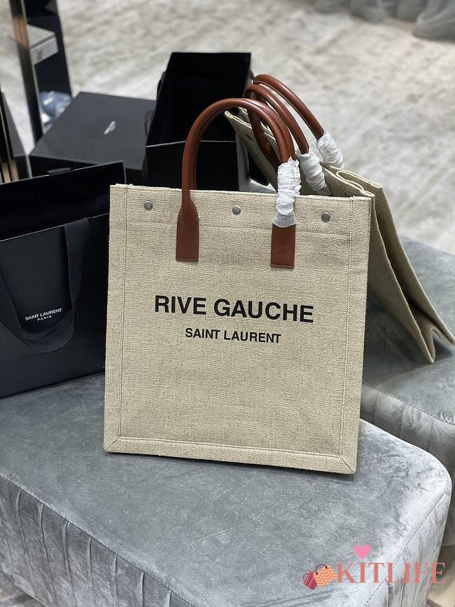 Forubags YSL Rive Gauche Large Tote Bag Vertical In Printed Canvas And Leather Beige – 631682 – 37.5×38×17 cm - 1