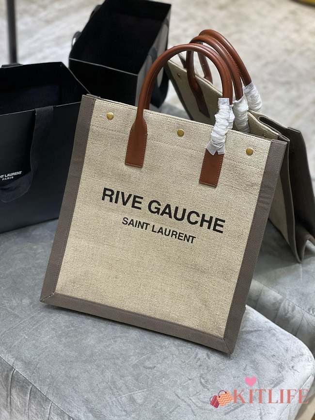 Forubags YSL Rive Gauche Large Tote Bag Vertical In Printed Canvas And Leather Beige/Grey – 631682 – 37.5×38×17 cm - 1