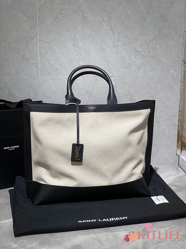 Forubags YSL Shopping Tag In Canvas And Leather Off White – 619757 – 41.5×34×14 cm - 1