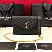 Forubags YSL Envelope Chain Wallet In Grain De Poudre Embossed Leather Gold Metal Logo Black – 393953 – 19x11.5x4 cm - 1