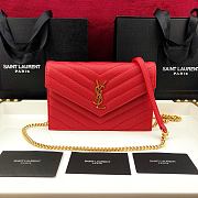 Forubags YSL Envelope Chain Wallet In Grain De Poudre Embossed Leather Gold Metal Logo Rouge Red – 393953 – 19x11.5x4 cm - 1