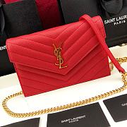 Forubags YSL Envelope Chain Wallet In Grain De Poudre Embossed Leather Gold Metal Logo Rouge Red – 393953 – 19x11.5x4 cm - 5