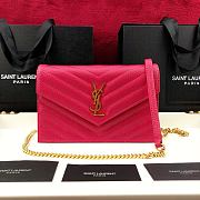 Forubags YSL Envelope Chain Wallet In Grain De Poudre Embossed Leather Gold Metal Logo Deep Pink – 393953 – 19x11.5x4 cm - 1