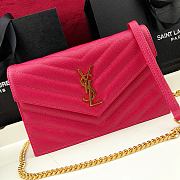 Forubags YSL Envelope Chain Wallet In Grain De Poudre Embossed Leather Gold Metal Logo Deep Pink – 393953 – 19x11.5x4 cm - 5