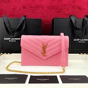 Forubags YSL Envelope Chain Wallet In Grain De Poudre Embossed Leather Gold Metal Logo Light Pink– 393953 – 19x11.5x4 cm - 1