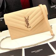 Forubags YSL Envelope Chain Wallet In Grain De Poudre Embossed Leather Silver Metal Logo Cream – 393953 – 19x11.5x4 cm - 6