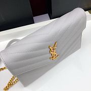 Forubags YSL Envelope Chain Wallet In Grain De Poudre Embossed Leather Gold Metal Logo White – 393953 – 19x11.5x4 cm - 2
