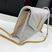 Forubags YSL Envelope Chain Wallet In Grain De Poudre Embossed Leather Gold Metal Logo White – 393953 – 19x11.5x4 cm - 4