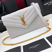 Forubags YSL Envelope Chain Wallet In Grain De Poudre Embossed Leather Gold Metal Logo White – 393953 – 19x11.5x4 cm - 5