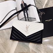 Forubags YSL Envelope Chain Wallet In Grain De Poudre Embossed Leather Silver Metal Logo Black/White – 393953 – 19x11.5x4 cm - 1