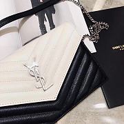 Forubags YSL Envelope Chain Wallet In Grain De Poudre Embossed Leather Silver Metal Logo Black/White – 393953 – 19x11.5x4 cm - 2