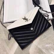 Forubags YSL Envelope Chain Wallet In Grain De Poudre Embossed Leather Silver Metal Logo Black/White – 393953 – 19x11.5x4 cm - 6