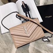 Forubags YSL Envelope Chain Wallet In Grain De Poudre Embossed Leather Silver Metal Logo Dark Beige – 393953 – 19x11.5x4 cm - 1