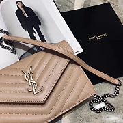 Forubags YSL Envelope Chain Wallet In Grain De Poudre Embossed Leather Silver Metal Logo Dark Beige – 393953 – 19x11.5x4 cm - 2