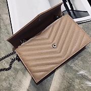 Forubags YSL Envelope Chain Wallet In Grain De Poudre Embossed Leather Silver Metal Logo Dark Beige – 393953 – 19x11.5x4 cm - 4