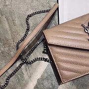 Forubags YSL Envelope Chain Wallet In Grain De Poudre Embossed Leather Silver Metal Logo Dark Beige – 393953 – 19x11.5x4 cm - 6