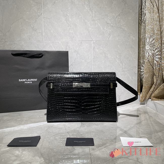 Forubags YSL Manhattan Shoulder Bag In Crocodile-Embossed Shiny Leather Silver Hardware Black – 579271 – 29x20.5x7 cm - 1