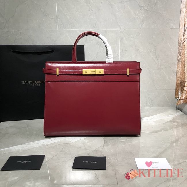 Forubags YSL Manhattan Small Shopping Bag In Box Saint Laurent Leather Red – 568702 – 32x25x12 cm - 1