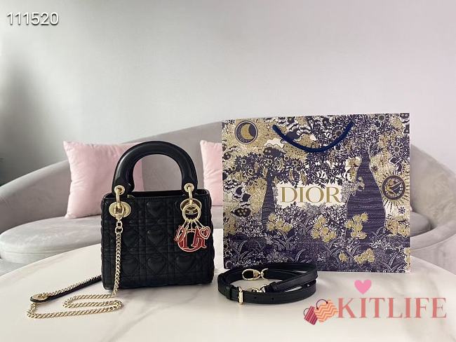 Forubags Dior Amour Lady Dior Sheep Leather Heart-Shaped Pattern Rattan Plaid Black – 17 x 15 x 7 cm - 1