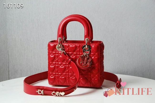 Forubags Dior Amour Lady Dior Sheep Leather Heart-Shaped Pattern Rattan Plaid Red – 17 x 15 x 7 cm - 1