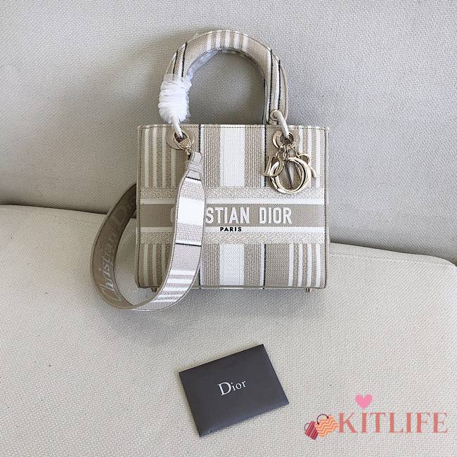 Forubags Dior Lady D-Lite Bag Stripe Series Grey – #950 – 24x20x11 cm - 1