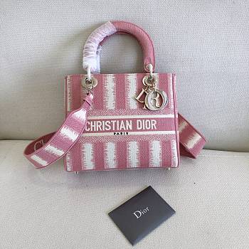 Forubags Dior Lady D-Lite Bag Stripe Series Pink – #950 – 24x20x11 cm