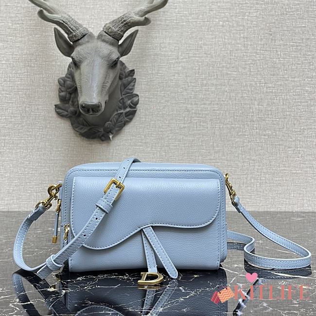 Forubags Dior Saddle Double Pouch Soft Cowhide Blue – S5668C – 19x10.5x5cm - 1