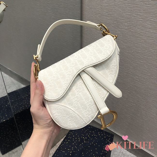 Dior Saddle Bag White Cloth Shipping - 19.5 cm  - 1