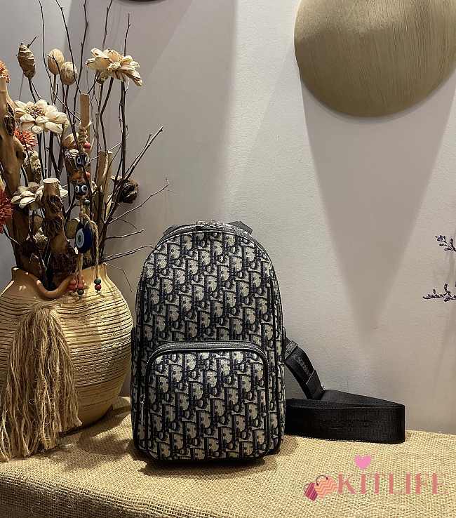 Forubags Dior Sling Bag Beige and Black Dior Oblique Jacquard - 1ESBO013YKY_H27E - 21x32x10 cm - 1