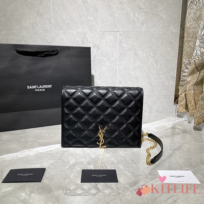Forubags YSL Becky Diamond Quilted Lambskin Chain Bag Black - 629246 - 25x17x7 cm - 1