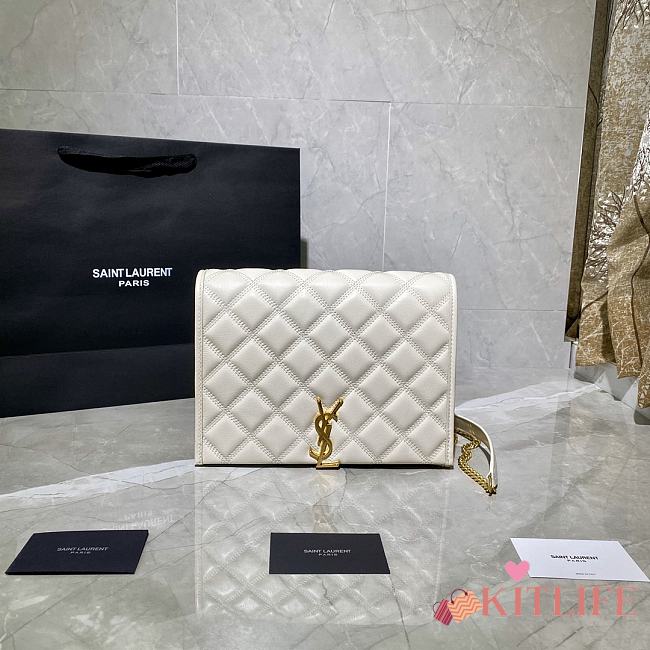 Forubags YSL Becky Diamond Quilted Lambskin Chain Bag White - 629246 - 25x17x7 cm - 1