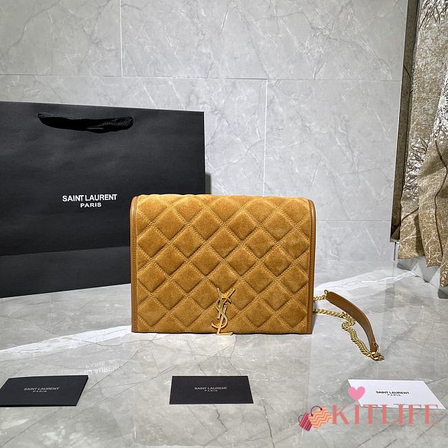 Forubags YSL Becky Diamond Velvet Leather Chain Bag Deep Yellow - 629246 - 25x17x7 cm - 1