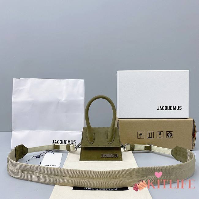 Forubags Jacquemus Explosive Mini Portable Messenger Bag Suede Olive Green – 2019 – 12x8x5 cm - 1