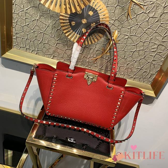 Forubags Valentino Rockstud Bag Grain Cowhide Red – 0037A – 26×11×22cm  - 1