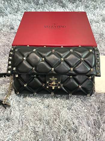 Forubags Valentino Rockstub Imported Lambskin Leather Shoulder Bag Black – 0058 – 15×10×27 cm