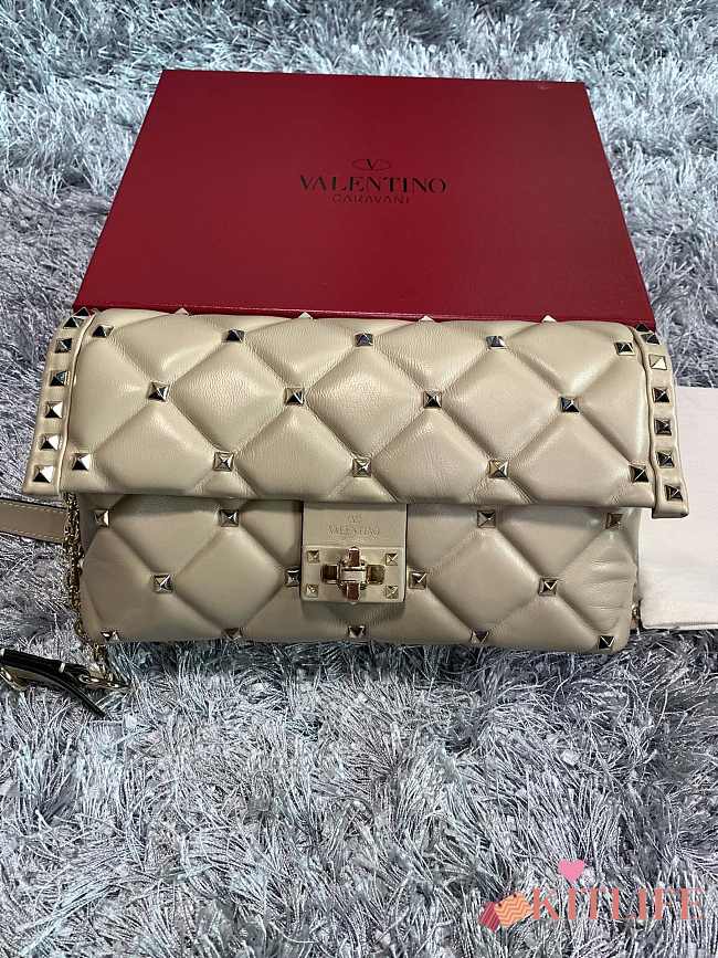 Forubags Valentino Rockstub Imported Lambskin Leather Shoulder Bag Beige – 0058 – 15×10×27 cm - 1